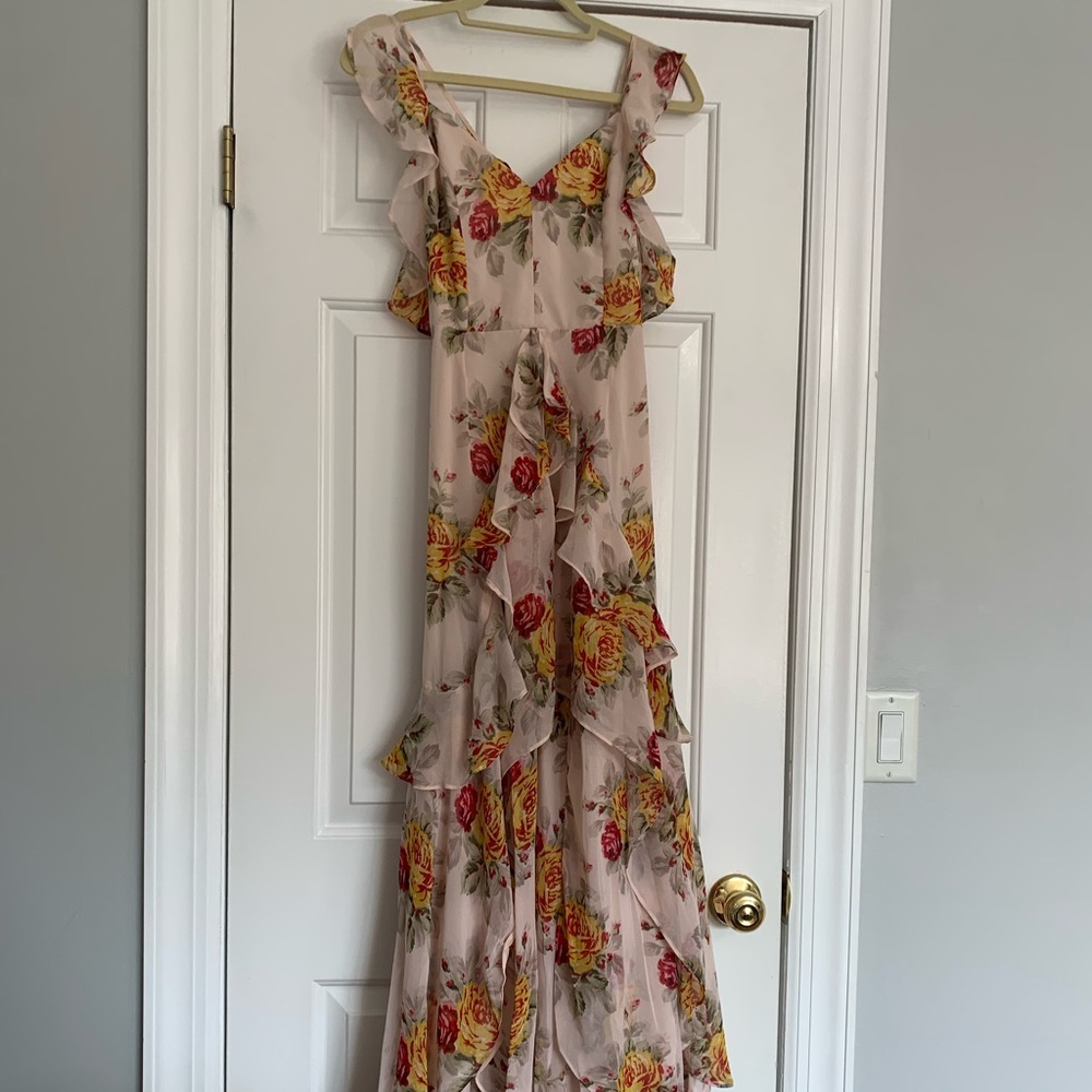 ASOS maxi dress with ruffle detail and tie back